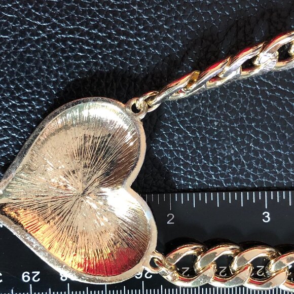 Gold AB Rhinestone Heart Necklace Cuban Link Chain Bracelet Set + 2 Earrings - Picture 8 of 13